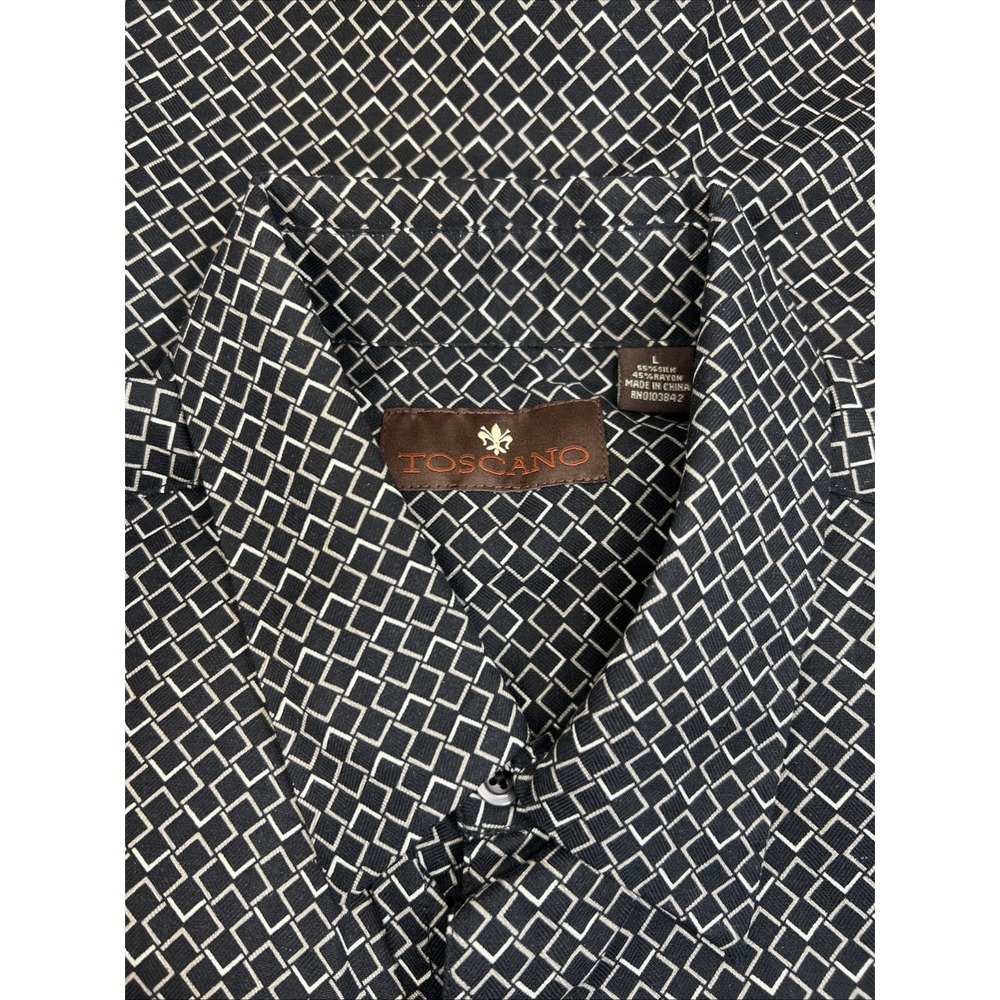 Toscano Silk Rayon Jacquard Shirt Men's Large Geometric Fleur‑de‑Lis NWOT - Picture 3 of 12